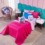 Kit Cobre Leito Stich Pink/rosa Dupla Face Com Almofadas Queen 07 Peças - Decoração Infantil Juvenil Personagem