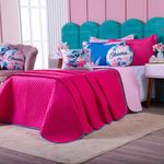 Kit Cobre Leito Stich Pink/rosa Dupla Face Com Almofadas Queen 07 Peças - Decoração Infantil Juvenil Personagem