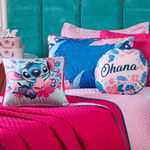 Kit Cobre Leito Stich Pink/rosa Dupla Face Com Almofadas Queen 07 Peças - Decoração Infantil Juvenil Personagem