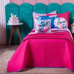 Kit Cobre Leito Stich Pink/rosa Dupla Face Com Almofadas Queen 07 Peças - Decoração Infantil Juvenil Personagem