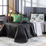 Kit Cobre Leito Colcha Solteiro Game Streamer Verde Dupla Face Com Almofadas Estampadas 05 Peças