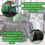 Kit Cobre Leito Colcha Solteiro Game Streamer Verde Dupla Face Com Almofadas Estampadas 05 Peças