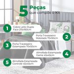 Kit Cobre Leito Colcha Solteiro Game Streamer Verde Dupla Face Com Almofadas Estampadas 05 Peças