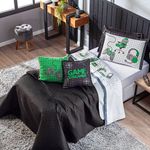 Kit Cobre Leito Colcha Solteiro Game Streamer Verde Dupla Face Com Almofadas Estampadas 05 Peças