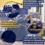 Kit Cobre Leito Colcha Solteiro Futebol Game Azul Marinho/branco Dupla Face Com Almofadas 06 Peças