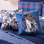 Kit Edredom Casal Padrão Country Com Almofadas Estampadas 07 Peças - Dupla Face Percal 300 Fios Cor Azul