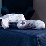 Kit Cobre Leito Colcha Solteiro Retro Game Controle Azul Marinho/preto Dupla Face Com Almofadas Estampadas 05 Peças