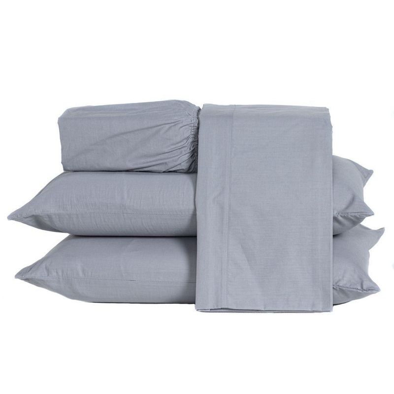 Jogo De Cama Lençol Queen Prestige Com Fronhas 04 Peças - Tecido Liso Percal 300 Fios 100% Algodão Original Cor Cinza