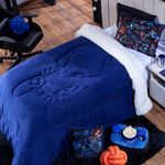 Kit Coberdrom Cobertor Queen Game Win Azul Marinho Dupla Face Com Fronhas 03 Peças - Tecido Mantinha E Sherpa