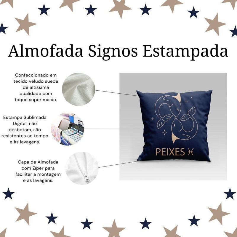 Capa De Almofada Estampada Signos Do Zodíaco Em Veludo Suede 45cm X 45cm - Decoração Astrologia Horóscopo Cor Peixes