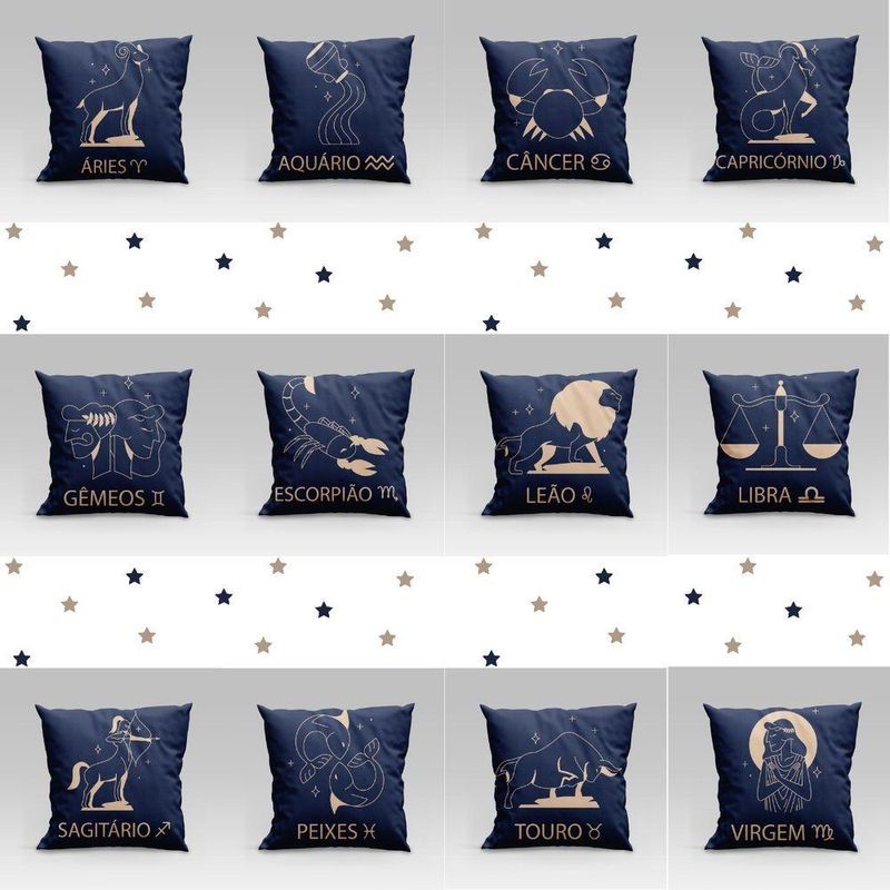 Capa De Almofada Estampada Signos Do Zodíaco Em Veludo Suede 45cm X 45cm - Decoração Astrologia Horóscopo Cor Gêmeos