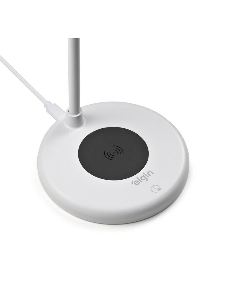 Luminária De Mesa Led 3 Em 1 Branca Com Caixa De Som Bluetooth E Carregador Sem Fio