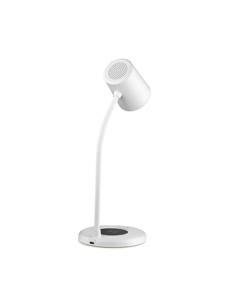 Luminária De Mesa Led 3 Em 1 Branca Com Caixa De Som Bluetooth E Carregador Sem Fio