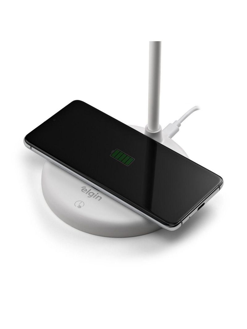 Luminária De Mesa Led 3 Em 1 Branca Com Caixa De Som Bluetooth E Carregador Sem Fio