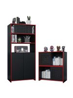Kit Armário Alto Baixo Gamer Escritório Pixel Preto Caemmun