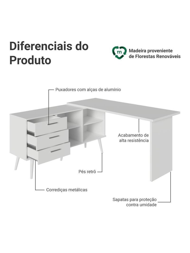 Escrivaninha L Gamer Madesa Lisboa 3G Branca
