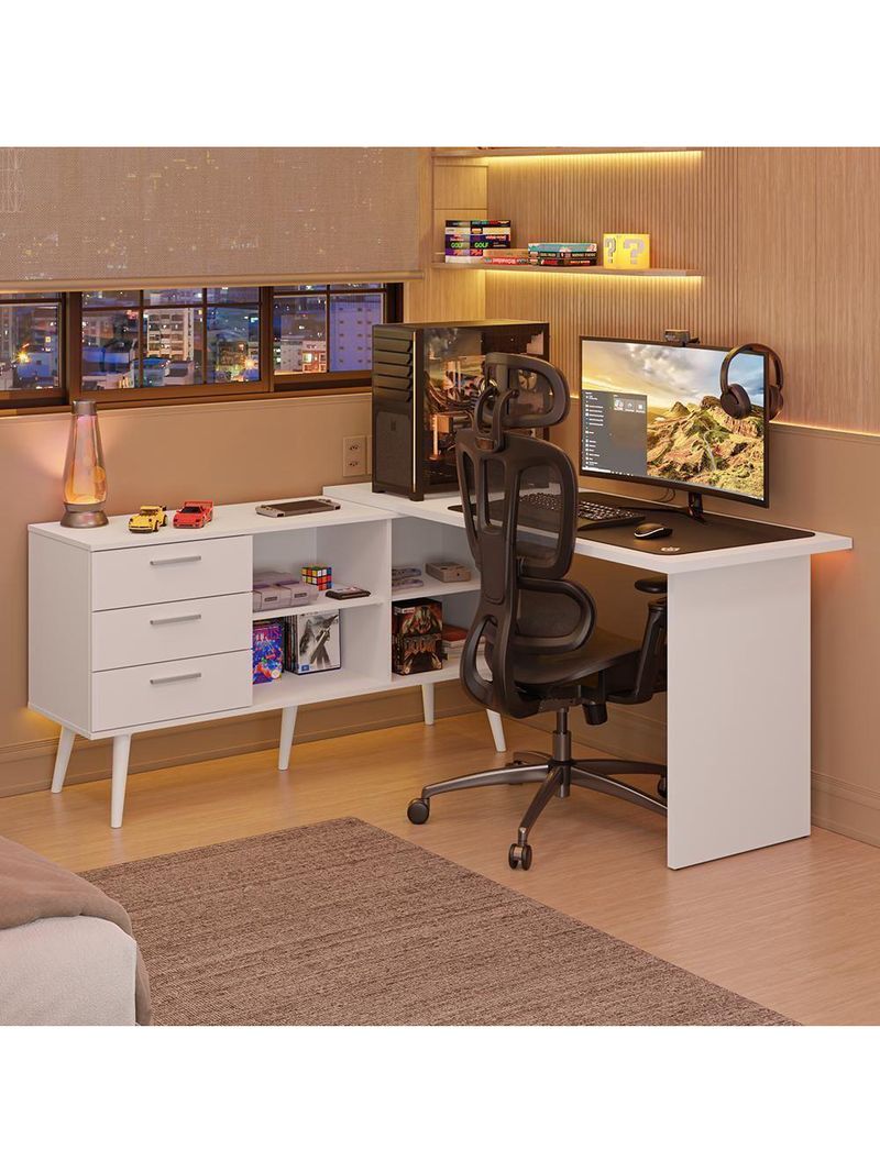 Escrivaninha L Gamer Madesa Lisboa 3G Branca