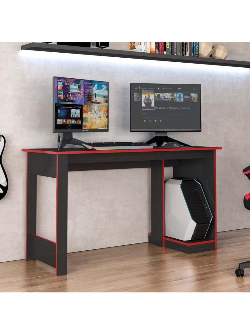 Mesa Gamer Computador Escrivaninha Preta Vermelha Caemmun