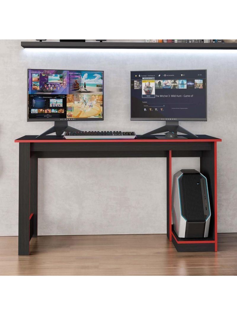 Mesa Gamer Computador Escrivaninha Preta Vermelha Caemmun