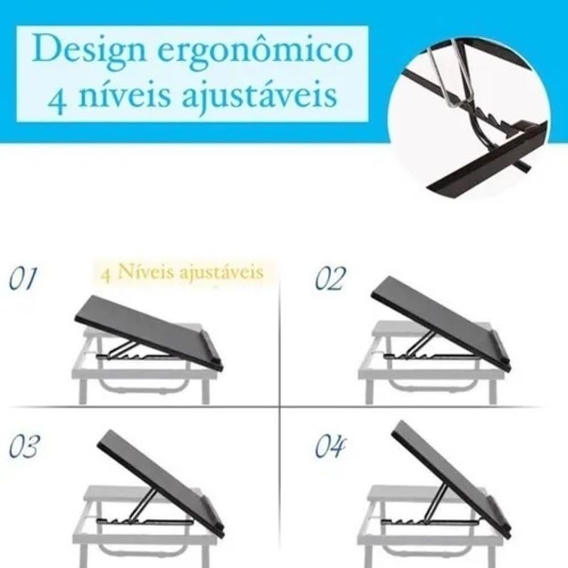 Suporte Para Notebook Mesa Madeira Ajustavel Dobravel Azul