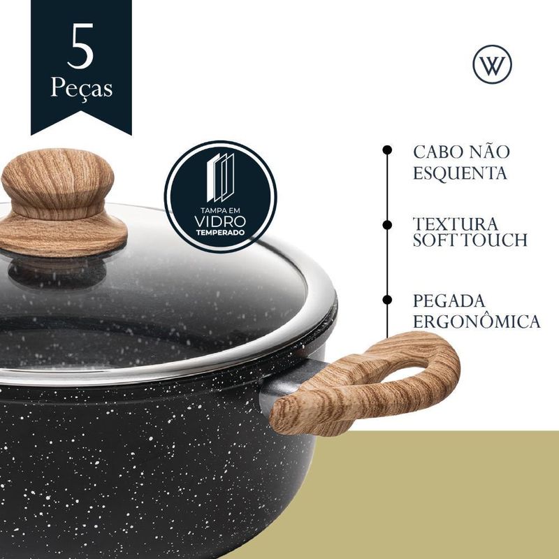 5 panelas de indução wolff granilite preto alumínio