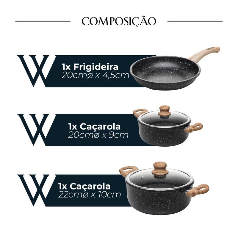 5 panelas de indução wolff granilite preto alumínio