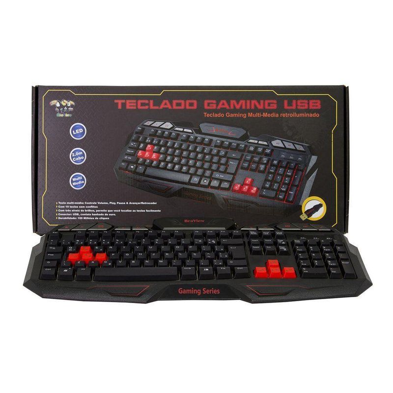 Teclado Gamer Braview Tco801 Multimídia Usb Verde