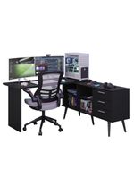 Mesa Para Computador Gamer Em L 3 Gavetas Preto Lisboa Madesa Preto