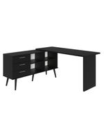 Escrivaninha Em L Mesa Para Computador Gamer 3 Gavetas Preto Lisboa Madesa