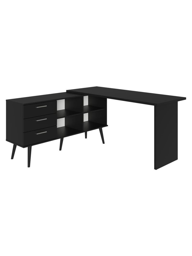 Escrivaninha Em L Mesa Para Computador Gamer 3 Gavetas Preto Lisboa Madesa