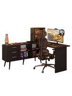 Escrivaninha Em L Mesa Para Computador Gamer 3 Gavetas Preto Lisboa Madesa