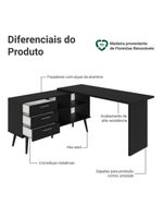 Escrivaninha Em L Mesa Para Computador Gamer 3 Gavetas Preto Lisboa Madesa