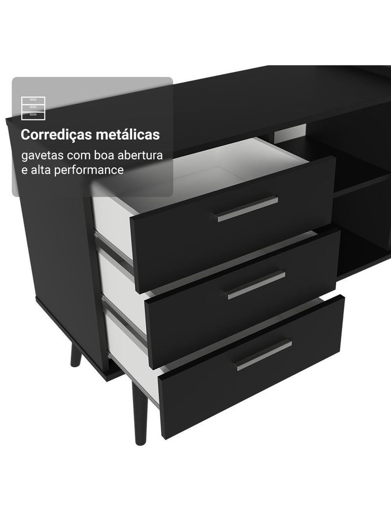 Escrivaninha Em L Mesa Para Computador Gamer 3 Gavetas Preto Lisboa Madesa