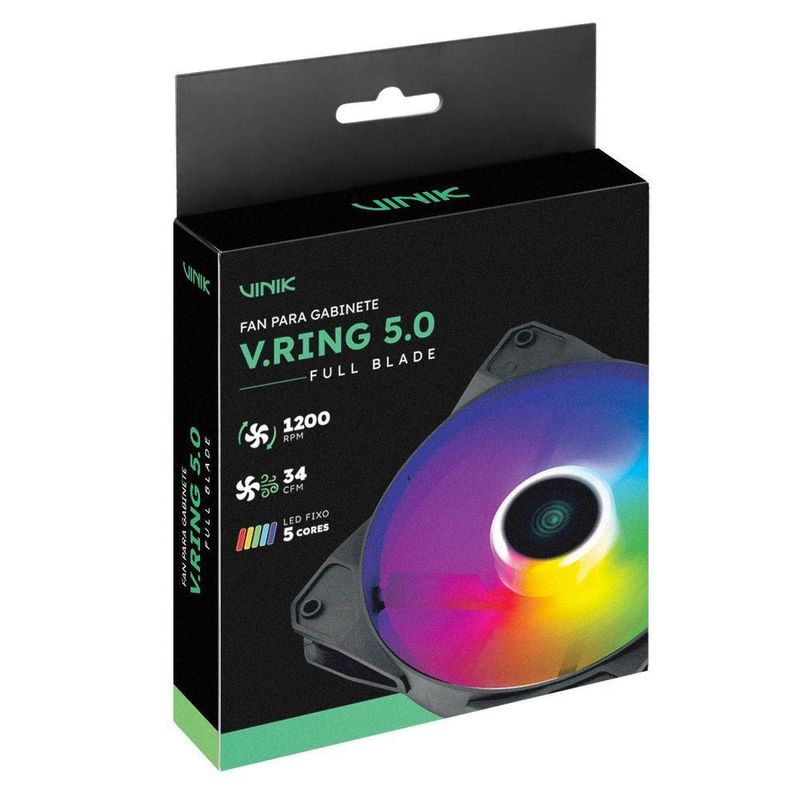 Fan-cooler Gamer Para Gabinete Vring 50 Full Blade 120mm - Led Fixo 5 Cores - Vringfbfx5