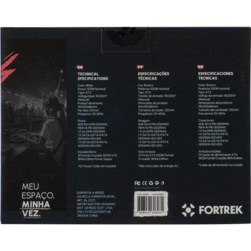 Fonte Gamer Atx Fortrek Crusader 500w Branca [f002]