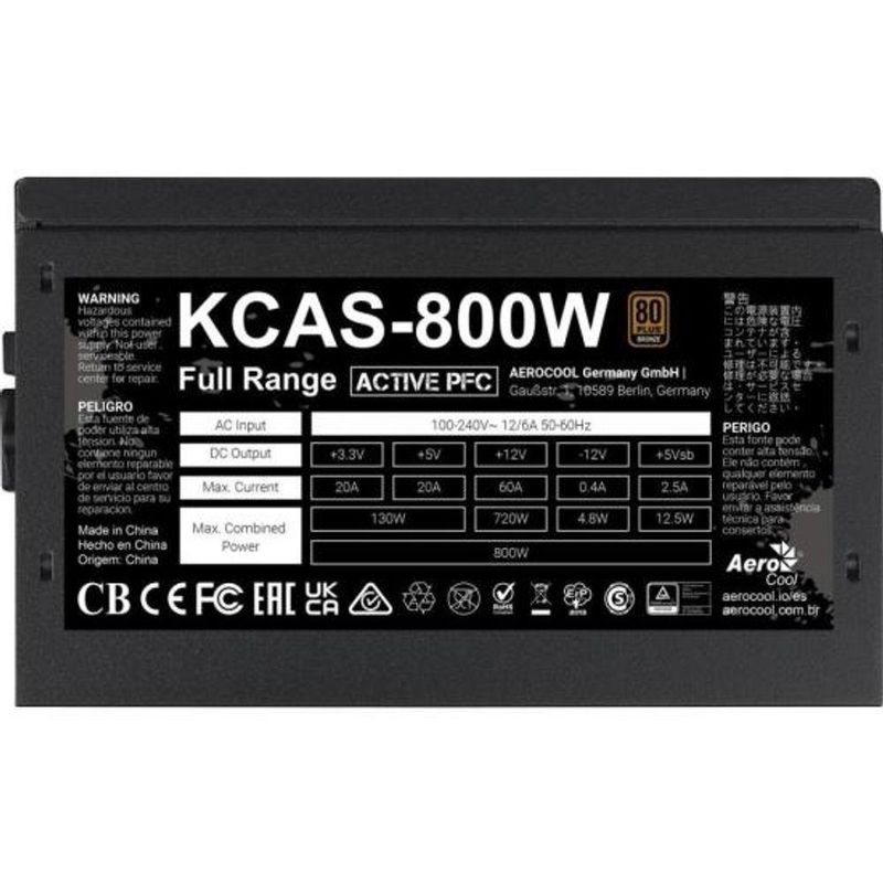 Fonte Gamer Atx Aerocool Kcas 800w 80 Plus Full Range Apfc [f002]