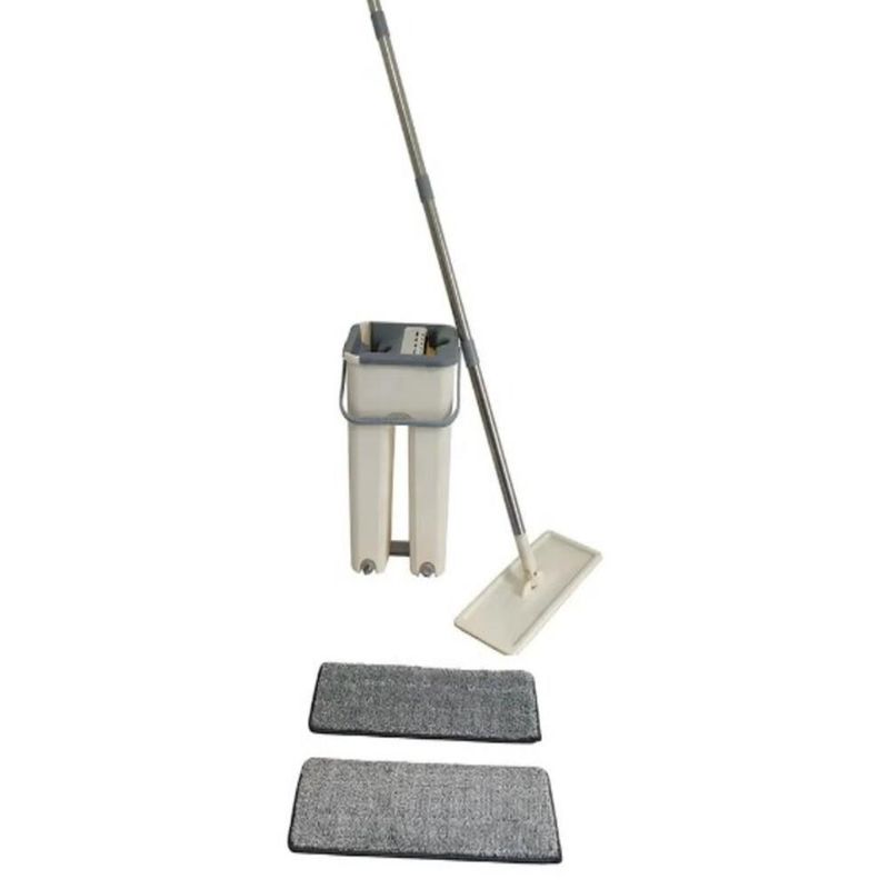 Mop Duplo Rodo Magico Vassoura Flat Balde Limpeza De Piso Multiuso Esfregao Vertical Lava Seca Refil