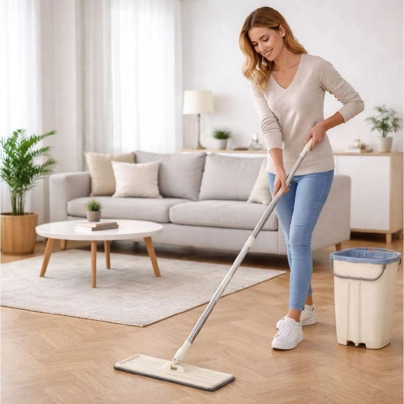 Esfregao Mop Flat Balde Duplo Rodo Multiuso Cabo Extensivel Inox