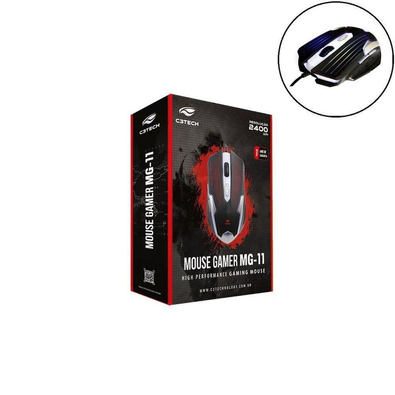 Mouse ótico Gamer C3tech Mg-11bsi Preto E Prata