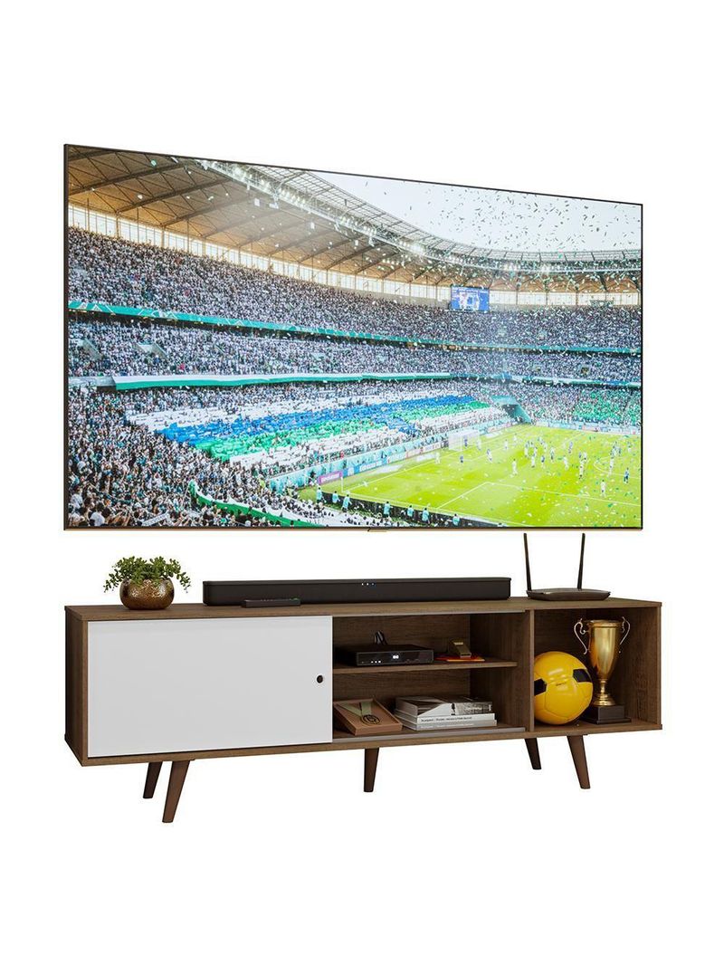 Rack Para Tv Até 80 Polegadas 160cm Com Pés Rustic/branco/rustic Torino Madesa Rustic/branco