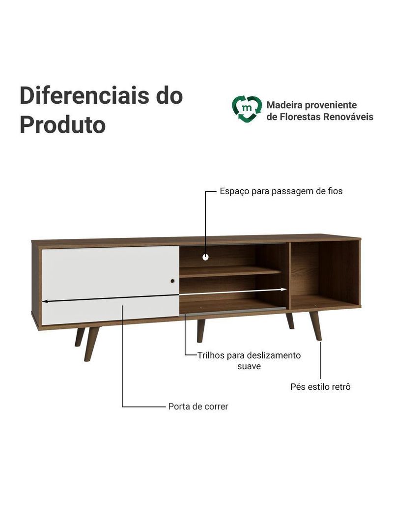Rack Para Tv Até 80 Polegadas 160cm Com Pés Rustic/branco/rustic Torino Madesa Rustic/branco
