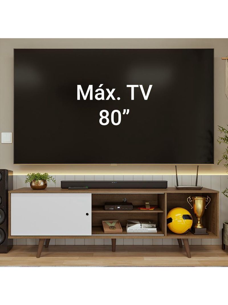 Rack Para Tv Até 80 Polegadas 160cm Com Pés Rustic/branco/rustic Torino Madesa Rustic/branco