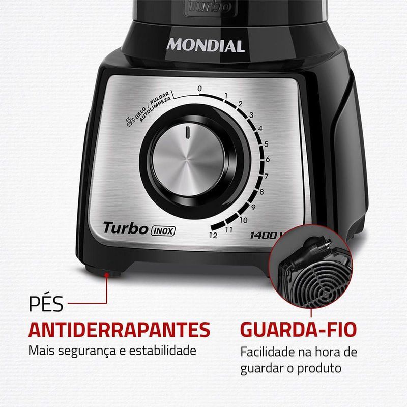 Liquidificador Turbo Inox Mondial Preto-inox 1400W L-1400-LT 220V