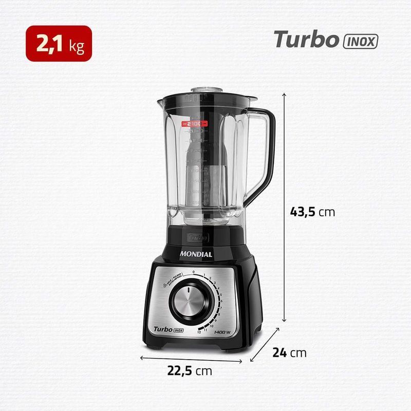 Liquidificador Turbo Inox Mondial Preto-inox 1400W L-1400-LT 220V