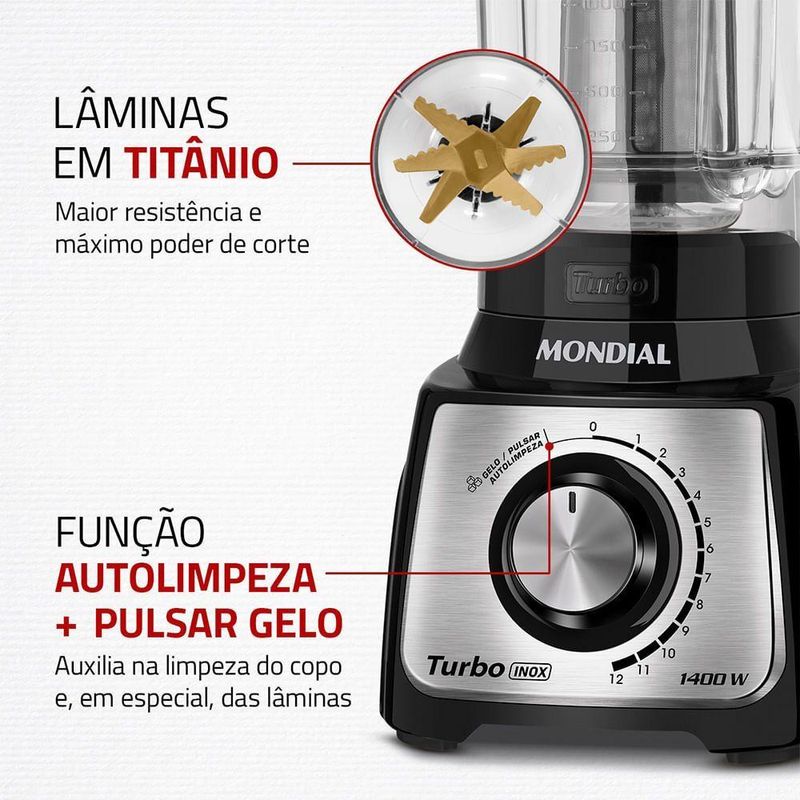 Liquidificador Turbo Inox Mondial Preto-inox 1400W L-1400-LT 220V