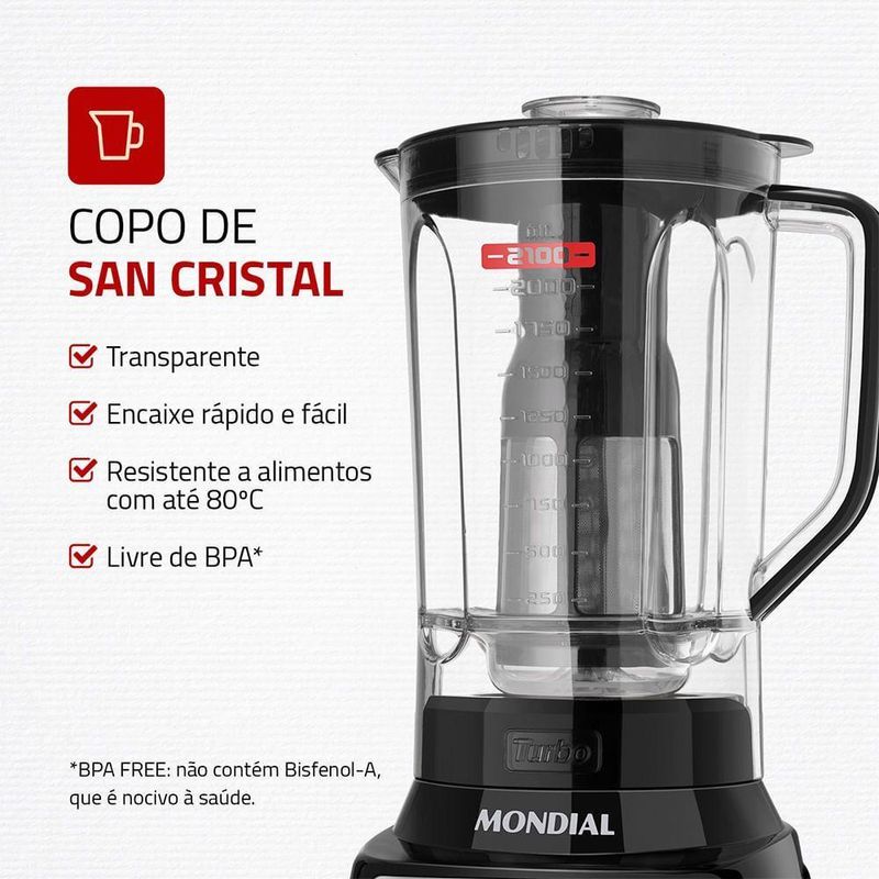 Liquidificador Turbo Inox Mondial Preto-inox 1400W L-1400-LT 220V