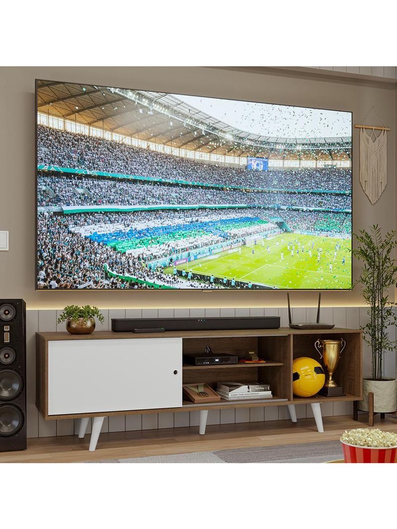 Rack Para Tv Até 80 Polegadas 160cm Com Pés Rustic/branco Torino Madesa Rustic/branco