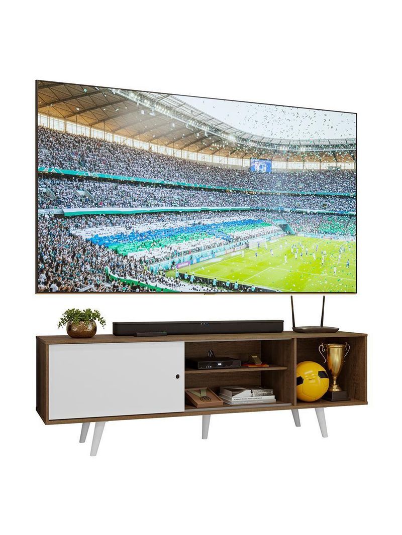 Rack Para Tv Até 80 Polegadas 160cm Com Pés Rustic/branco Torino Madesa Rustic/branco