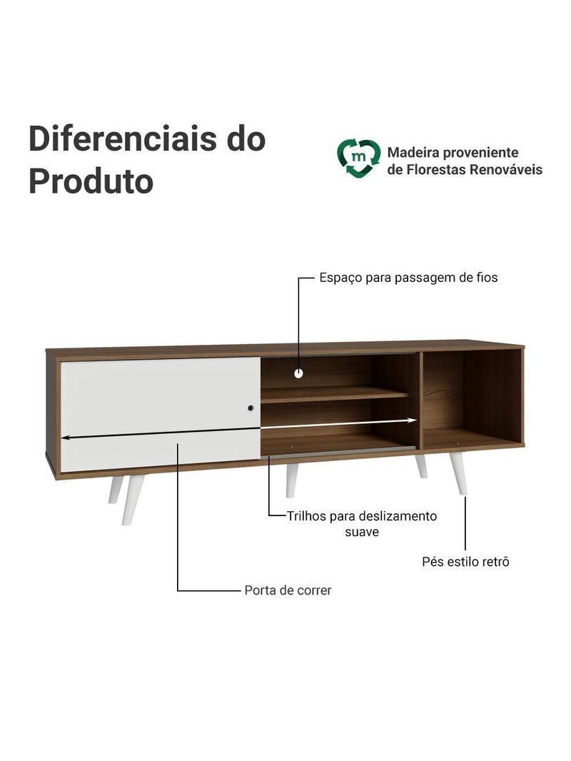 Rack Para Tv Até 80 Polegadas 160cm Com Pés Rustic/branco Torino Madesa Rustic/branco
