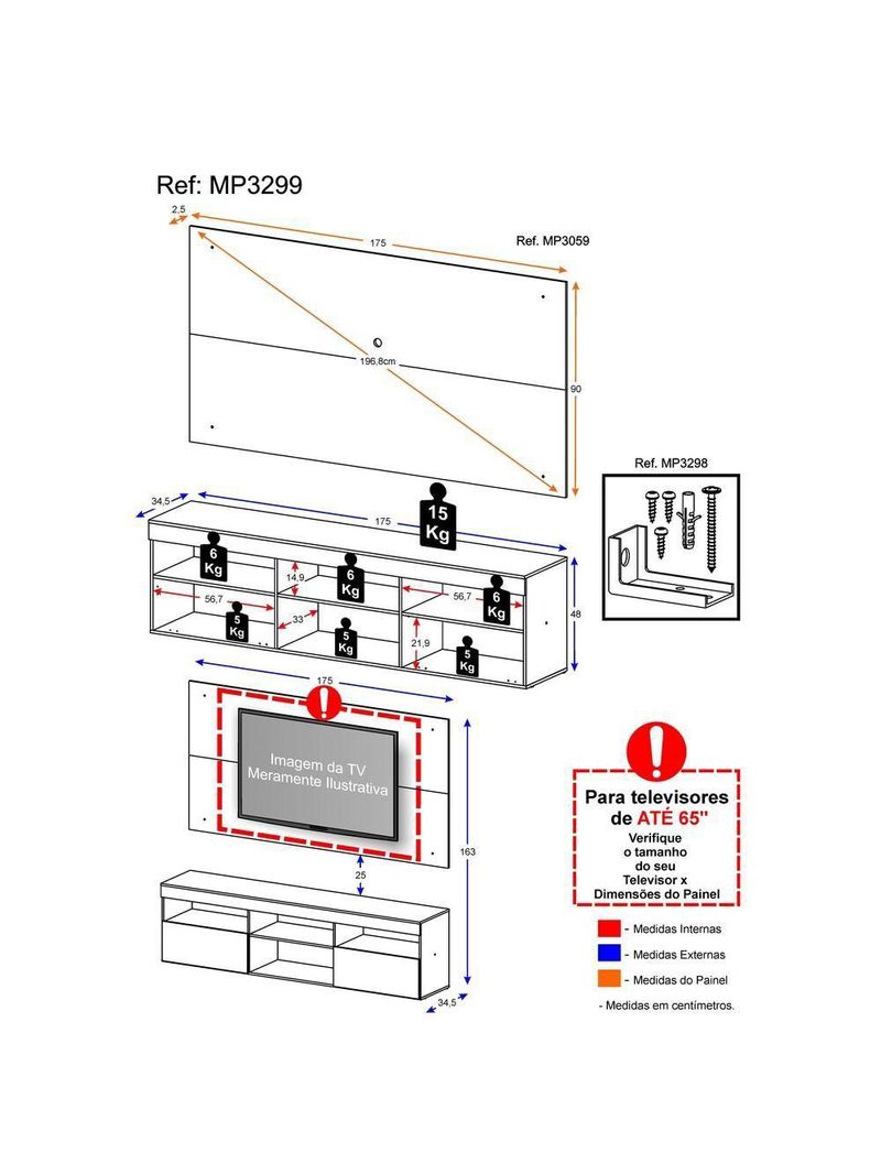 Painel até 65" com Rack Suspenso Flórida Multimóveis